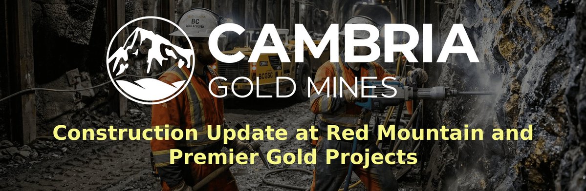 capital10x's tweet photo. Cambria Gold Mines Announces Construction Update at Red Mountain and Premier Gold Projects ⛏️ $CAMB.V #GOLD 

◾️Mill Commissioning on track for Q4 2027
◾️Critical Red Mountain road permit received on September 21st
◾️Feasibility Study to be released by end of 1H 2027
◾️Cambria trades at 0.23x NAV vs producing peers at 0.60x

Press Release: https://t.co/jrr5qlLZ6k

Disclosure: Distributed on behalf of Cambria Gold Mines