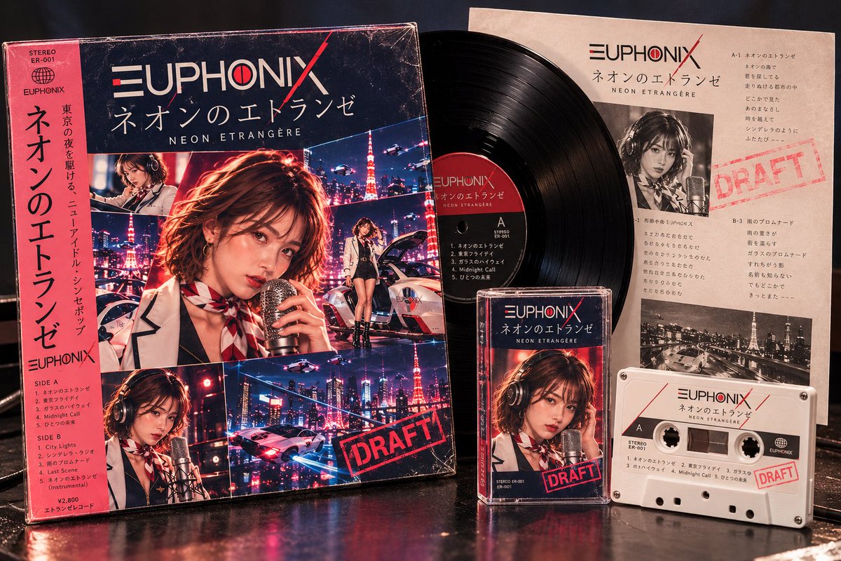 Euphonix_t's tweet photo. 妄想シリーズ（楽曲編）

新曲制作の舞台裏。
ジャケットだけ、先にできてた。
1981年10月17日、締切。

ネオンのエトランゼ
EUPHONIX

歌入れ完了後、近日公開予定。

#EUPHONIX #妄想シリーズ https://t.co/w3EbdqjHx0