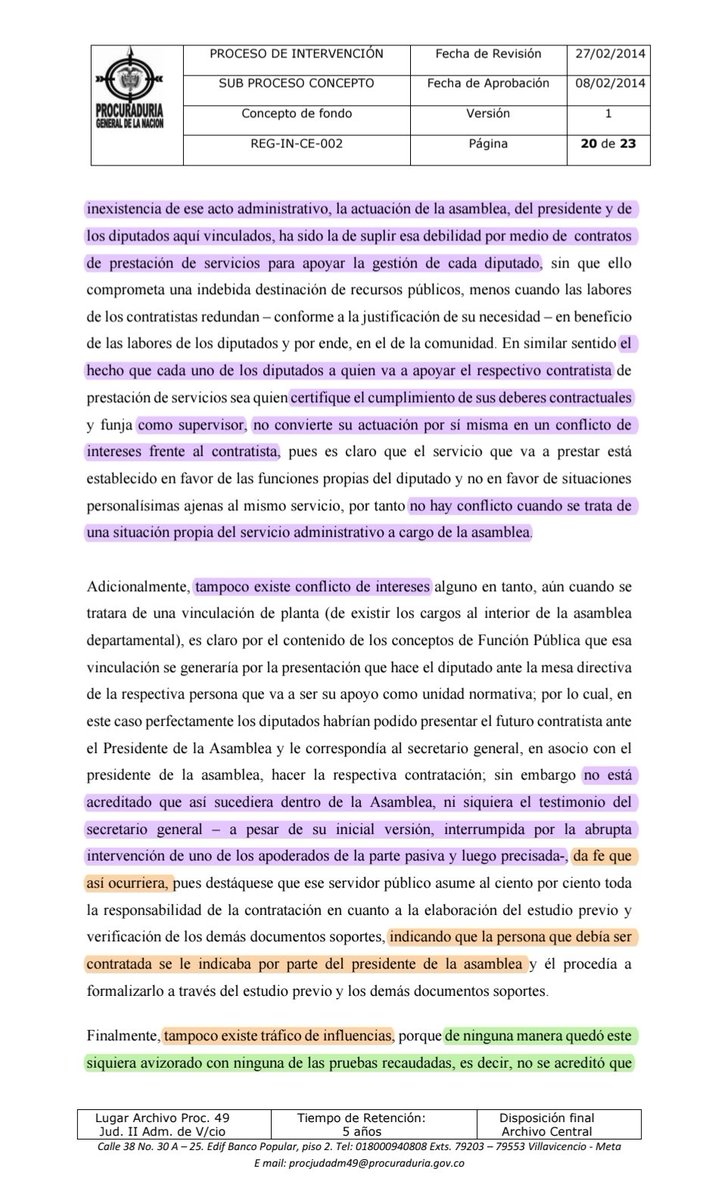 enrique10173097's tweet photo. @PGN_COL Procuradora Judicial dice que no hay prueba de #TráficoDeInfluencia #ConflictoDeInteres #Incompatibilidad #DestinaciónIndebida Diputados @AsambleaMeta ante @TADMETA @consejodeestado @FiscaliaCol El oficio la desmiente. Objetos direccionamiento, hacen de Supervisores y, https://t.co/kWIem3KWeP