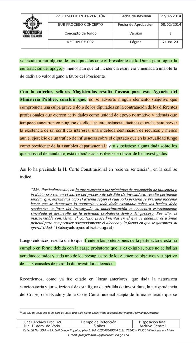 enrique10173097's tweet photo. @PGN_COL Procuradora Judicial dice que no hay prueba de #TráficoDeInfluencia #ConflictoDeInteres #Incompatibilidad #DestinaciónIndebida Diputados @AsambleaMeta ante @TADMETA @consejodeestado @FiscaliaCol El oficio la desmiente. Objetos direccionamiento, hacen de Supervisores y, https://t.co/kWIem3KWeP