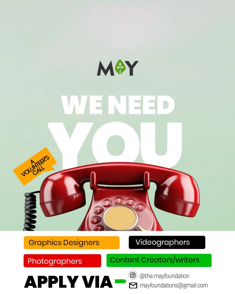 MayFoundations's tweet photo. Your Time Your Skill Your Voice
We're looking for a few more hands this month and we'd love to have you on the team.
Link in bio to apply.
#theMayFoundations #SickleCellSupport #Volunteerwithus https://t.co/FarguHH0yk