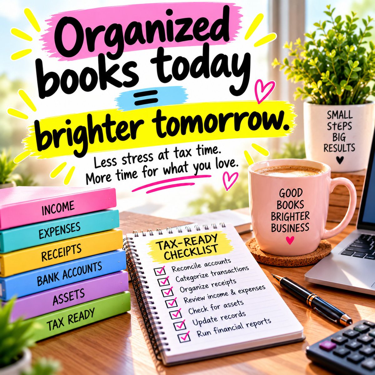 shillingbooks's tweet photo. Organized Books Today = Brighter Tomorrow

#Bookkeeping #TaxPlanning #OrganizedBooks #TaxPreparation https://t.co/0zi3Cfpoil