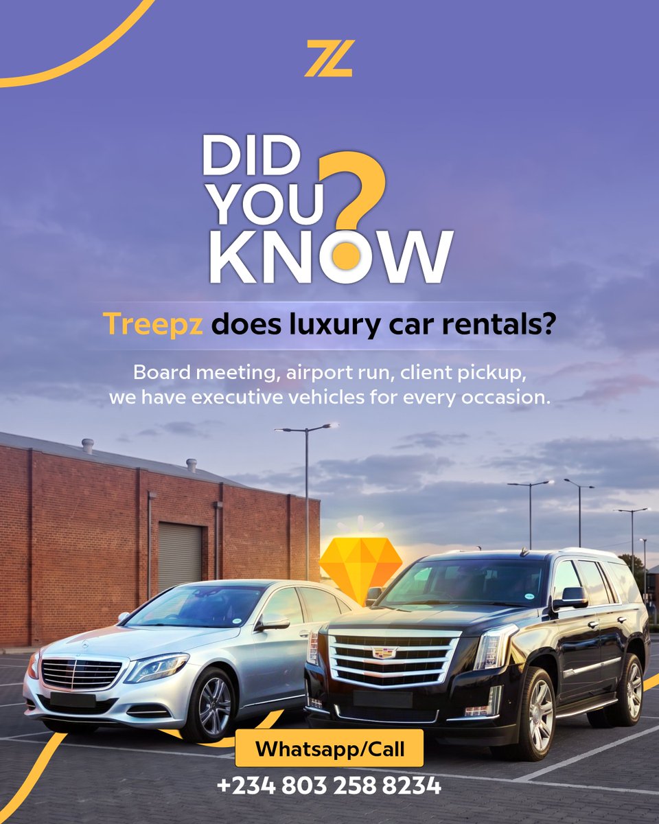 treepzglobal's tweet photo. No go enter boardroom with enter-and-pray motor. Board meeting, airport run, client pickup, we get executive vehicles for every occasion.
Whatsapp/Call: +234 803 258 8234
#Treepz #LuxuryCarRental #LagosVip #ExecutiveRide #MoveBetter https://t.co/VcWGSAVdDL