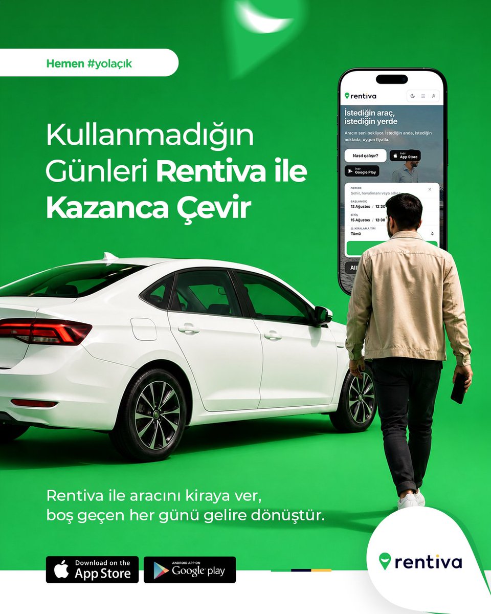 rentivacom's tweet photo. Aracın boşta beklemesin, senin için kazansın. 🚗💚
Kullanmadığın günlerde aracını Rentiva ile kiraya ver, boş geçen zamanı ek gelire dönüştür. Sen aracını değerlendir, kazancın büyüsün.
#Rentiva #AraçKiralama #Yolaçık #KişidenKişiyeAraçKiralama https://t.co/r9C86cpQgC