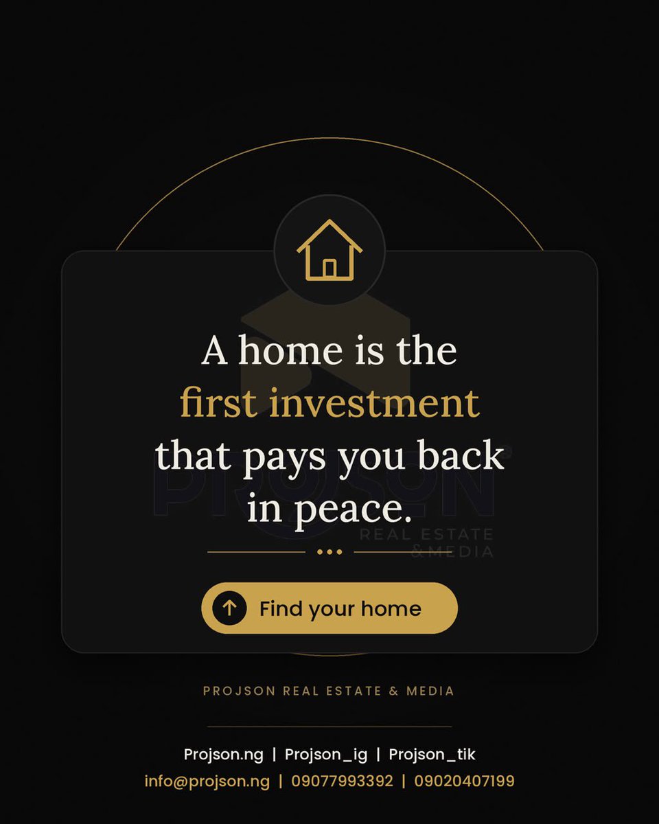 projson_tw's tweet photo. A home is the first investment that pays you back in peace. Ready to find yours?
Send us a DM or visit https://t.co/OMORXGvtt0 to get started today.
#HomeOwnership #RealEstateQuotes #FindYourHome #LagosHomes #ProjsonRealEstate #PropertyInvestment https://t.co/p6hvW0mSg7