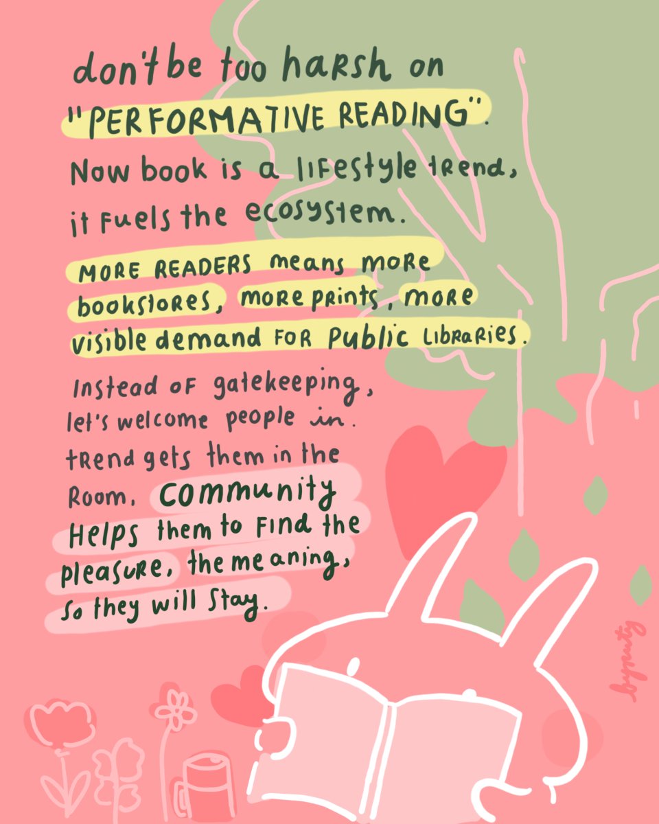 puty's tweet photo. Entah kenapa aku merasa perkara "performative reading" ini terlalu dibesar-besarkan. Sependek pengetahuanku, masih banyak masalah hulu-hilir ekosistem perbukuan, dan performative reading bukan masalah yang paling urgent 🤔 https://t.co/2sr5D7Oqc9