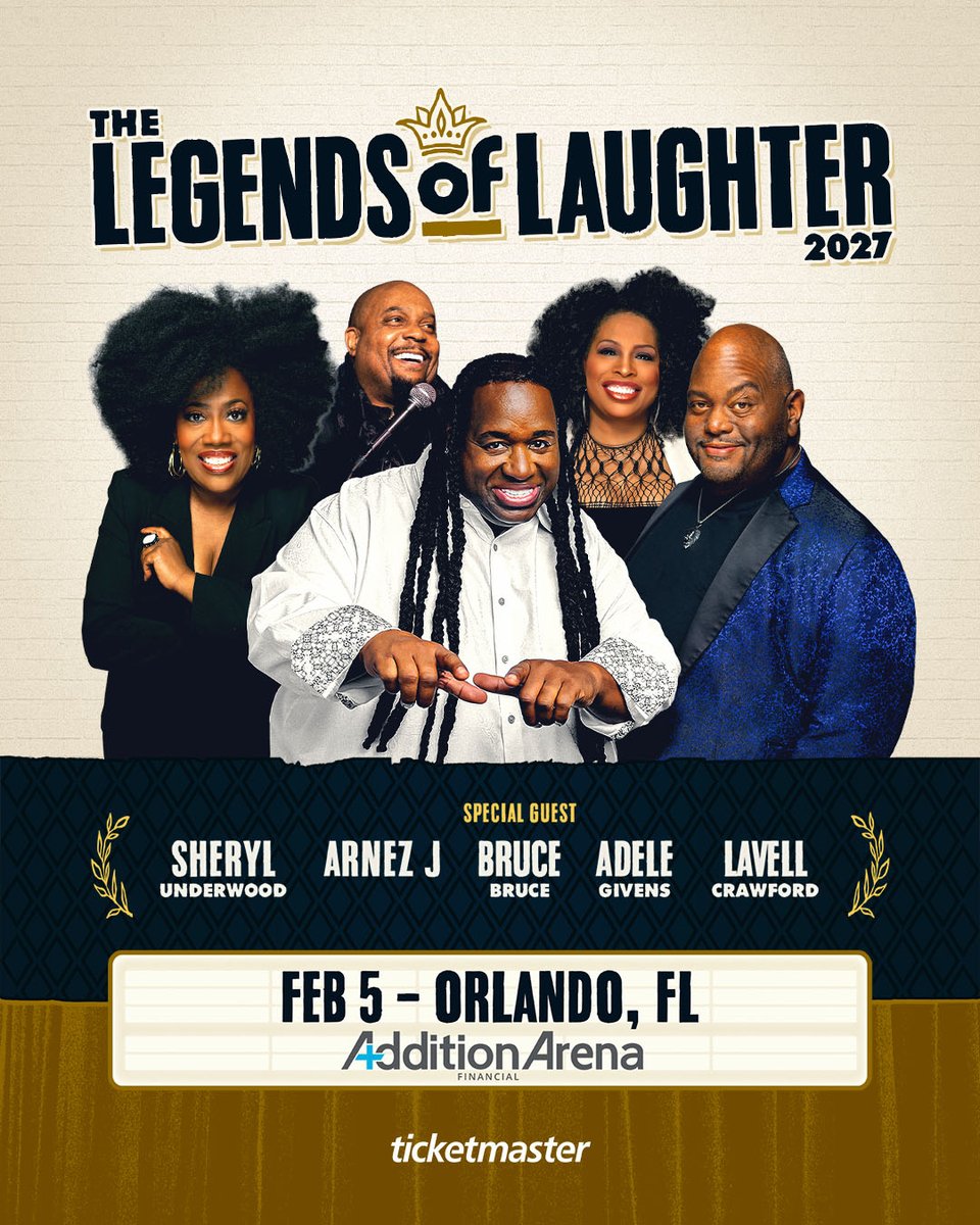 AdditionFiArena's tweet photo. JUST ANNOUNCED! 🤣

Legends of Laughter 2027 Tour returns to Addition Financial Arena on February 5, 2027!  🎭

Tickets on sale October 9 at 10 a.m. local. https://t.co/FeTsrCcLPC