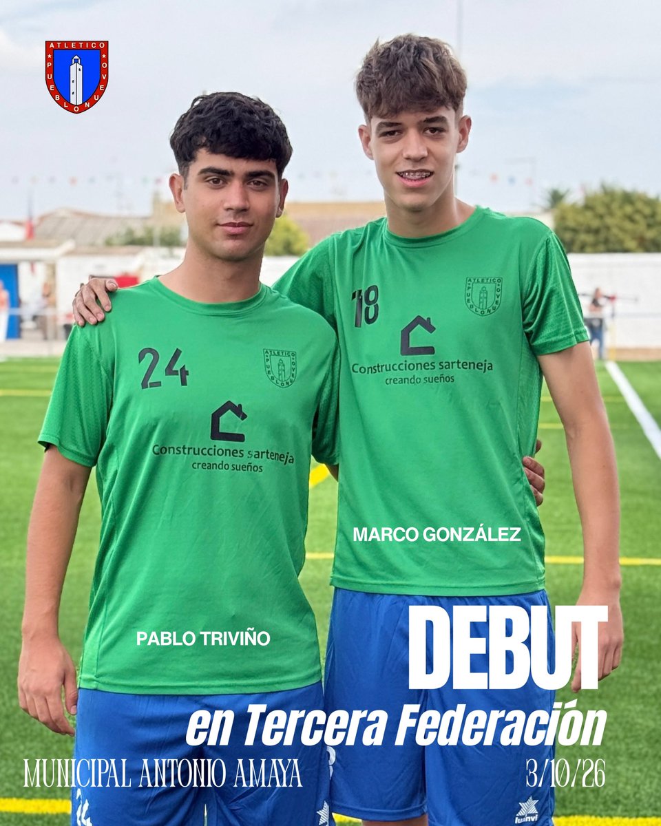 AtcoPueblonuevo's tweet photo. ⚽️!Debut en Tercera Federación!

Dos juveniles, Pablo y Marco, fueron convocados al partido del Sábado ante EF Puebla🏟️

Y Marco tuvo la oportunidad de hacer un gran debut en partido oficial

!Enhorabuena a ambos!👏❤️‍🔥
Este es solo el comienzo. 
¡A seguir trabajando y creciendo!💪 https://t.co/5GZgf3cYOV