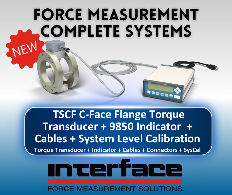 loadcells's tweet photo. COMPLETE SYSTEM! Interface's TSCF C-Face Flange Torque Transducer measures reaction torque in stationary test-bench applications. https://t.co/7LRO27wnhI The sensor sends a mV/V signal to the 9850  Indicator. Together, they provide a solution to measure static torque. #LoadCells https://t.co/54jQdZivEl