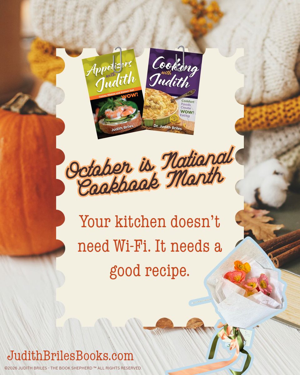 mybookshepherd's tweet photo. October is National Cookbook Month!
Your kitchen doesn’t need Wi-Fi—it needs a good recipe, a little creativity, and something delicious simmering on the stove. Let’s get cooking!
https://t.co/k4ZOPqiujH
#NationalCookbookMonth #CookbookLove #ScreenFreeCooking https://t.co/rdBaIi95gA