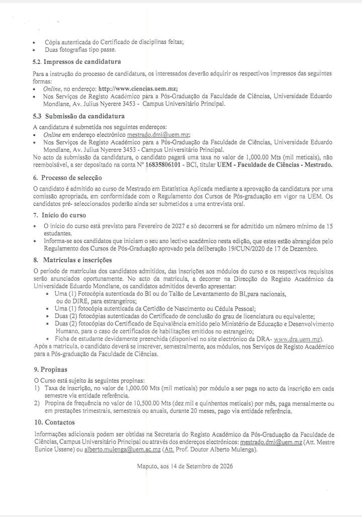 CIENCIASUEM's tweet photo. ATENÇÃO, FUTUROS MESTRES! 🎓📊
Já está disponível o edital para o Mestrado em Estatística Aplicada (4ª Edição – 2027/2028) da Faculdade de Ciências da UEM! Se o seu sonho é dominar a análise de dados e dar um salto na sua carreira, esta é a sua oportunidade! https://t.co/BNv0Rb4IhN
