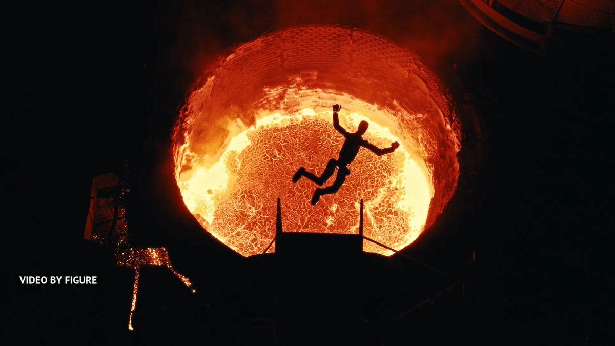 A silhouetted figure appears to jump or fall in front of a massive glowing orange crucible of molten metal, with the text 'VIDEO BY FIGURE' in the bottom left.