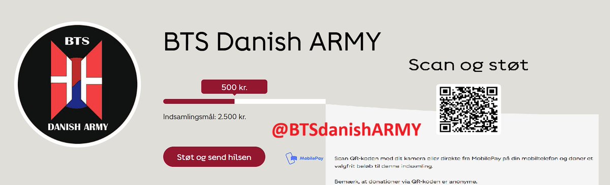 btsdanisharmy's tweet photo. For 8. år i træk har vi oprettet en #KnækCancer indsamling på vegne af #BTS 💜 Danske ARMYs har de sidste 7 år indsamlet over 62.000 kr. til #KnækCancer & vi håber I igen i år vil donere til det gode formål💜#BTSdk Del gerne på jeres SoMe 🥰
Link: https://t.co/pBGLeKpn2E
Scan: https://t.co/C9HjNh42uS