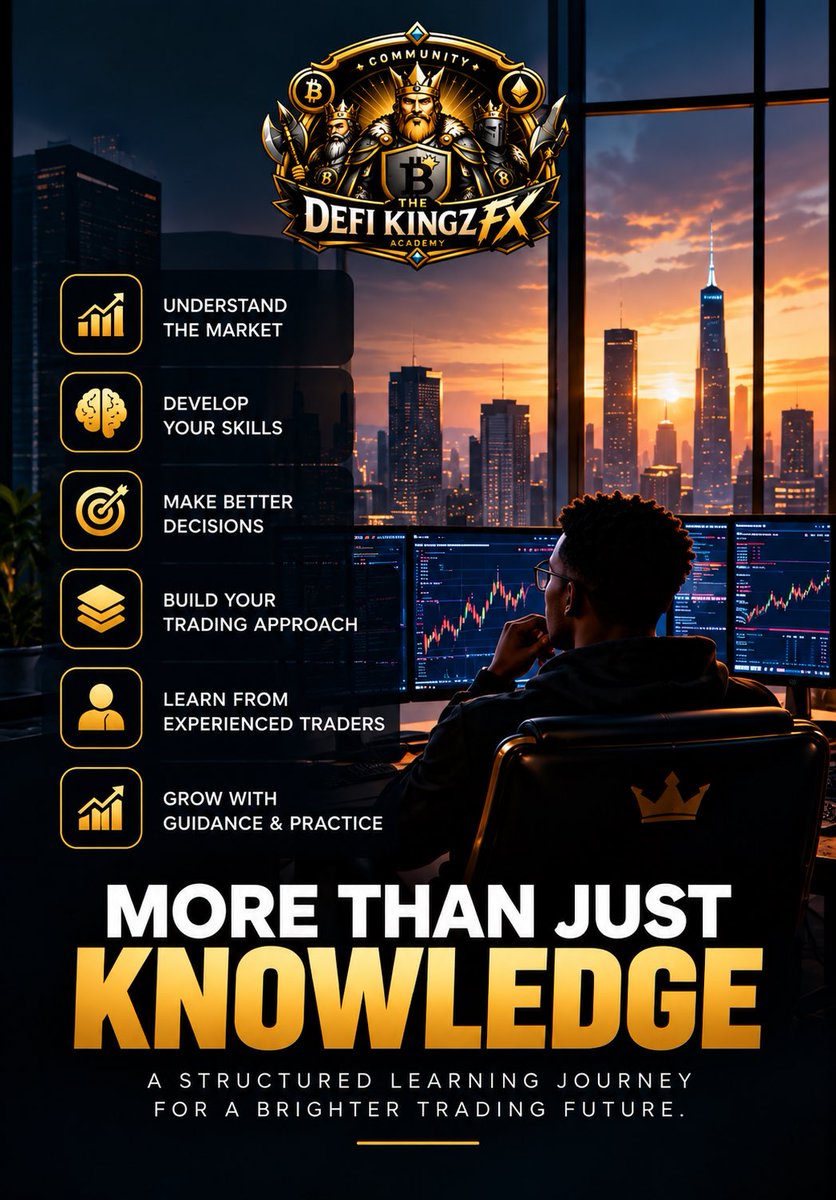 TheRealmOfDefi's tweet photo. WHAT CAN YOU ACTUALLY LEARN INSIDE DEFI KINGZ FX ACADEMY? 📈

Getting into Forex is easy.

You can find thousands of videos, strategies, indicators, signals and tutorials online within minutes.

But knowing where to start, what to focus on, and how to actually develop as a trader?

That’s where things get different.

At DeFi Kingz FX Academy, the goal isn’t simply to give you more information.

It’s about helping you develop the knowledge, skills and understanding needed to approach trading with greater structure and confidence.

Inside your learning journey, you can develop your understanding of:

📊 The Market
Learn how to understand what is happening in the market instead of simply reacting to every movement.

🧠 Trading Decisions
Develop the ability to think through your decisions rather than relying purely on emotions, guesses or random entries.

🎯 Your Trading Approach
Learn how to develop a more structured way of approaching the market and understand what works for your own trading journey.

📚 Trading Knowledge
Build a stronger foundation so you’re not constantly jumping from one strategy or piece of information to another.

💡 Practical Understanding
Move beyond simply knowing trading concepts and begin understanding how they can be applied.

🚀 Trader Development
Most importantly, develop over time. Because becoming a better trader isn’t about learning everything in one day — it’s about continuously improving your knowledge, decision-making and understanding.

And that’s the bigger picture.

The goal isn’t just to know more about Forex.

It’s to become more equipped to understand the market, make informed decisions and continue developing as a trader.

Your journey doesn’t have to start with knowing everything.

It starts with being willing to learn.

So the real question is:

Are you ready to start developing the trader you want to become?

Welcome to DeFi Kingz FX Academy.