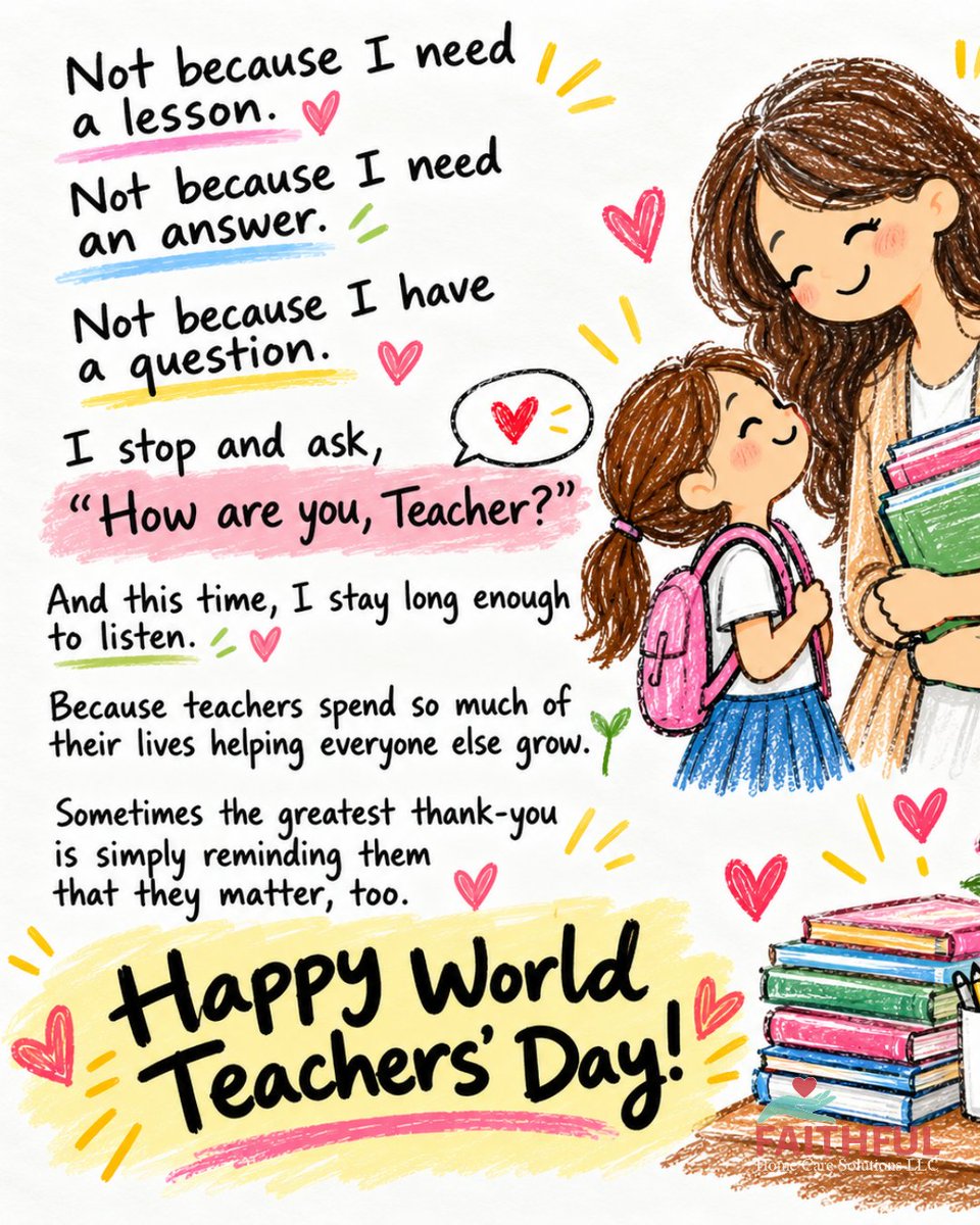 FHCS_Official's tweet photo. Behind every lesson is a teacher who prepared, encouraged, corrected, supported, and showed up again the next day.

Tag a teacher who deserves a little extra appreciation today. 👇

Happy World Teachers’ Day! https://t.co/IaXqg8daLx