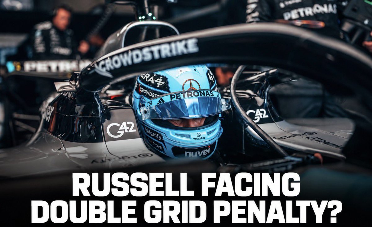 evrythngformu1a's tweet photo. 🚨 GEORGE RUSSELL COULD FACE BACK-TO-BACK GRID PENALTIES.

Mercedes is still assessing the PU failure that forced Russell to retire in Malaysia.

If the engine cannot be recovered, Russell may need a fresh power unit in Singapore — triggering a grid penalty.

Then, with Mercedes expected to introduce its upgraded ADUO-spec PU in Austin, he could take ANOTHER penalty at the US GP.

Mercedes calls it a potential “double whammy.” 😬

(via. @NobleF1) #F1 | #SingaporeGP