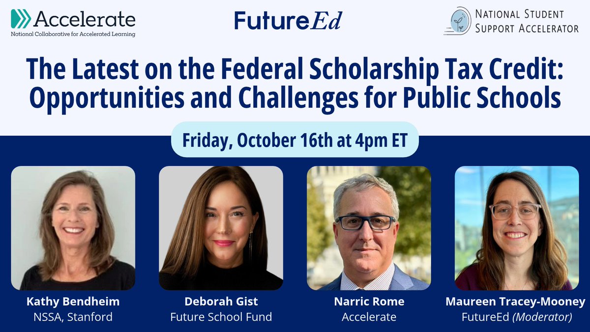 FutureEdGU's tweet photo. 📚 WEBINAR: The Latest on the Federal Scholarship Tax Credit: Opportunities and Challenges for Public Schools

🗓️ October 16th at 4pm ET
🔗 Register here: https://t.co/tj36PJMBtH https://t.co/HScvrH2EuJ