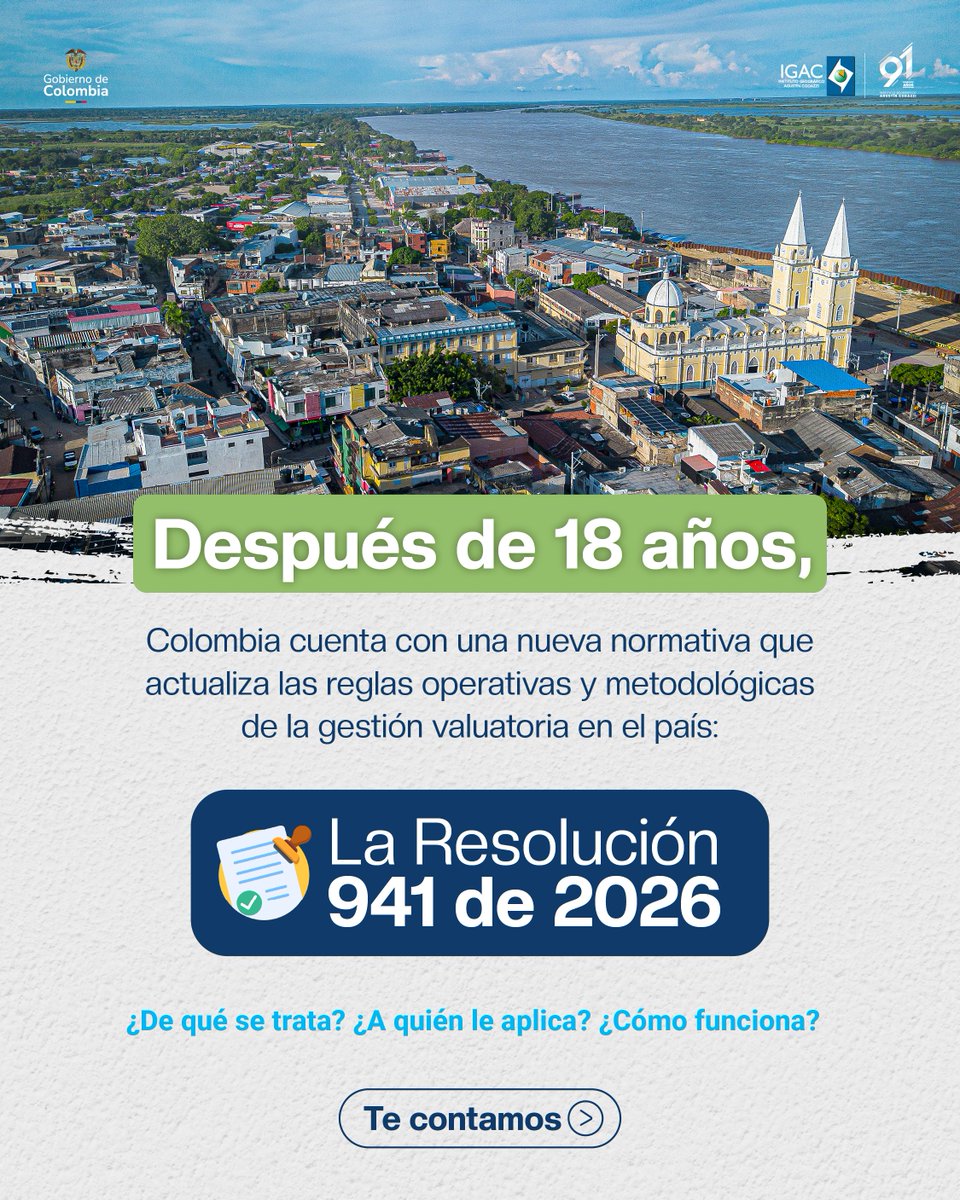 igacColombia's tweet photo. 📰¡Colombia tiene una nueva normatividad en avalúos!

La Resolución 941 de 2026 reglamenta los métodos y las condiciones para la elaboración de avalúos comerciales en procesos de enajenación voluntaria, vía judicial o admnistrativa.🏘️

➡️Desliza las imágenes y conoce los puntos clave de esta resolución.

🔗Encuentra el documento completo en: https://t.co/TXnp4hekZV