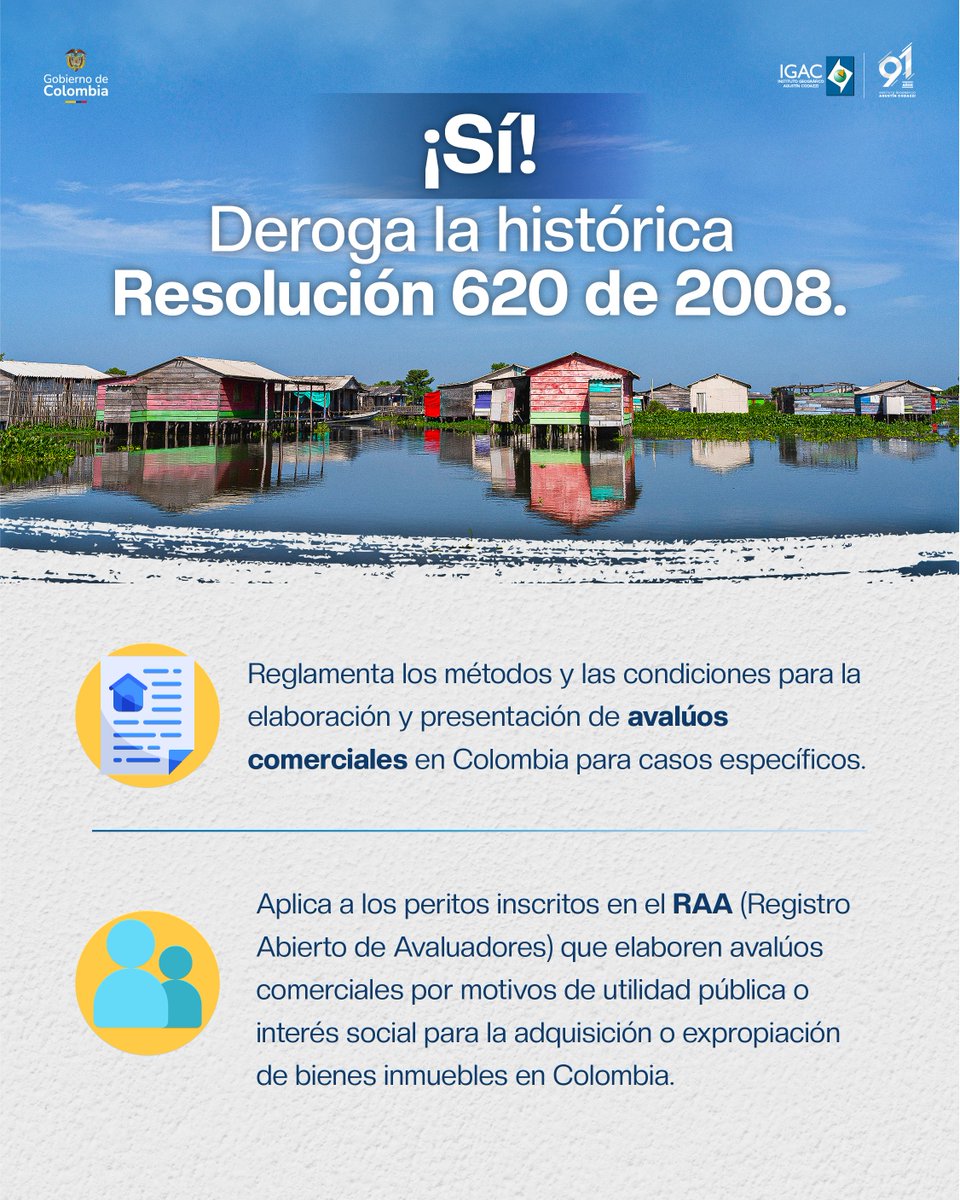 igacColombia's tweet photo. 📰¡Colombia tiene una nueva normatividad en avalúos!

La Resolución 941 de 2026 reglamenta los métodos y las condiciones para la elaboración de avalúos comerciales en procesos de enajenación voluntaria, vía judicial o admnistrativa.🏘️

➡️Desliza las imágenes y conoce los puntos clave de esta resolución.

🔗Encuentra el documento completo en: https://t.co/TXnp4hekZV