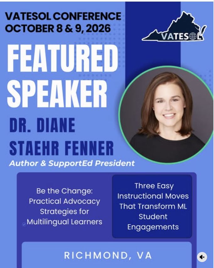 SupportEduc's tweet photo. We’re just three days away from the 2026 VATESOL Conference! 🎉

SupportEd President &amp; Founder, Dr. @DStaehrFenner, will be a featured speaker on October 9 and we’d love to connect with you while we’re in Richmond!

We can’t wait to see you soon! 👋
#VATESOL2026 https://t.co/N2bDqX1ruZ