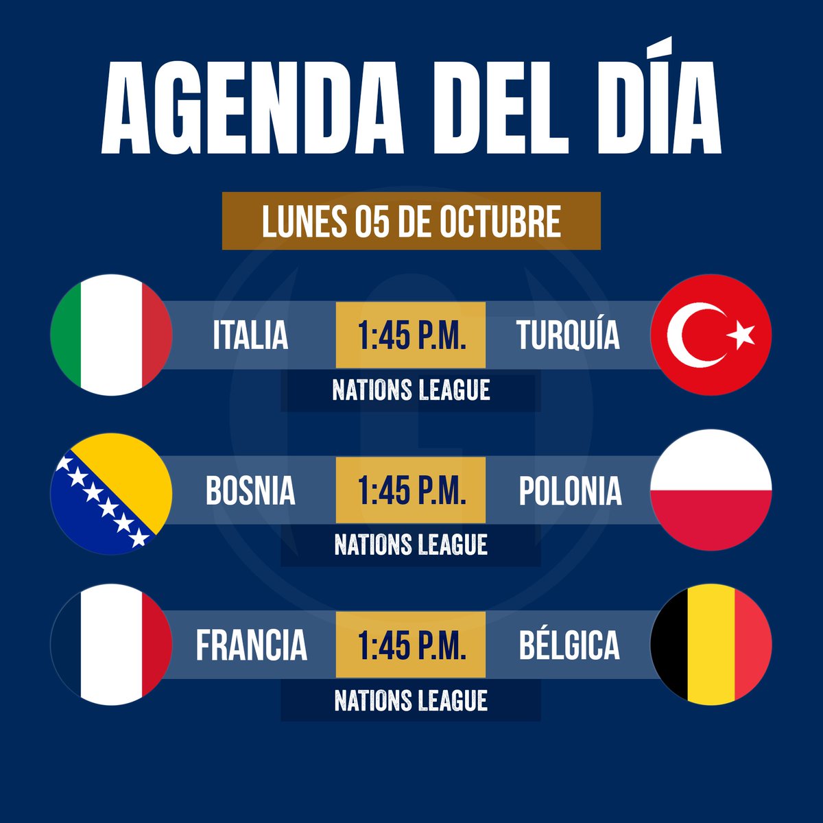 gilmer_oficial's tweet photo. ¡𝘼𝙂𝙀𝙉𝘿𝘼 𝘿𝙀 𝙃𝙊𝙔! 🤩🔥
Continúa la fecha 4 de la Nations League, Italia vs Turquía y Francia vs Bélgica.

#NationsLeague https://t.co/0jHTqG4Uze