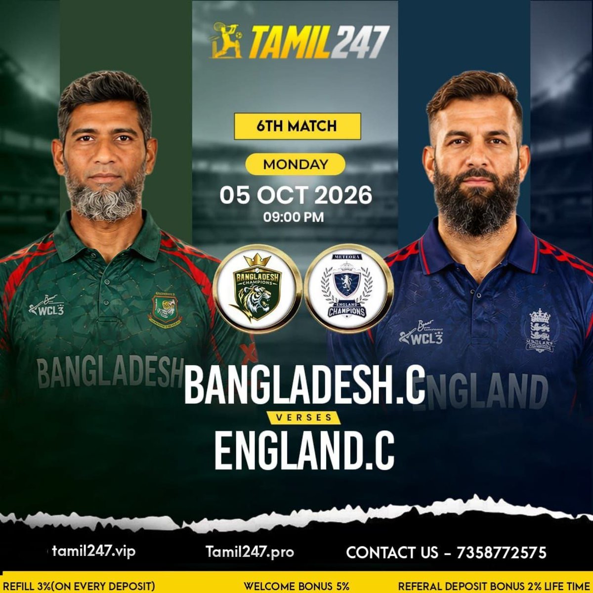 VIRATERA_18's tweet photo. Bangladesh champions vs England Champion🏆

 Who going to win?

Predict now on :
https://t.co/FPaNLKOdFk | https://t.co/U8ZWQZRTkd

Key Features🔓
- 5% Weekly Lossback
- 24/7 English &amp; Tamil Customer Care Support
- 500INR minimum payout
- 3% Every Refil Bonus

Follow @Tamil247vip https://t.co/8KlyeV0g8O