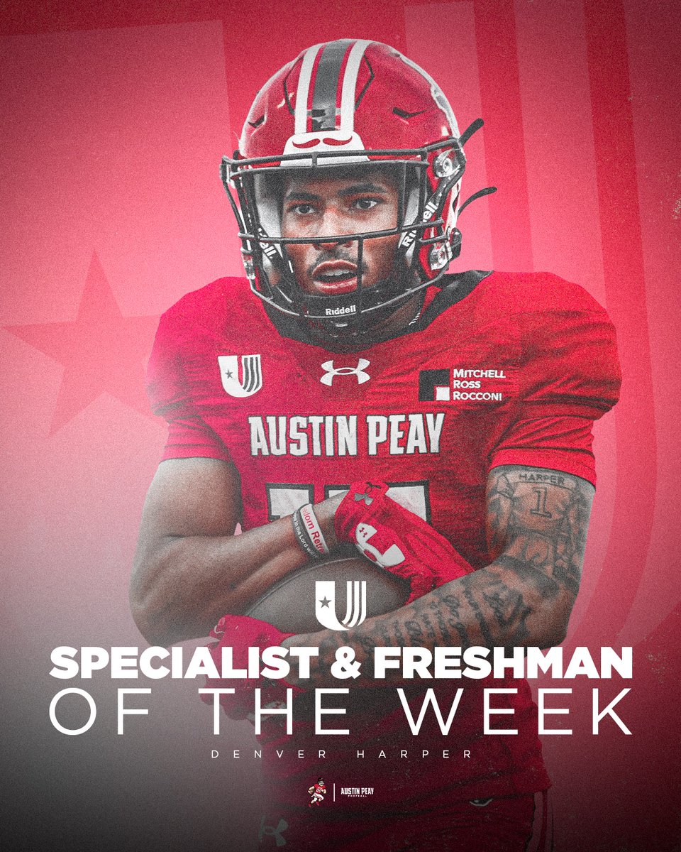 GovsFB's tweet photo. October is the Slim Reaper's time to shine. 

Congratulations to @Denver_Harper1 for earning @uacfootball Freshman and Special Teams Player of the Week honors, becoming the first player in league history to earn multiple weekly awards in the same week. 

📰 | https://t.co/Cp02MzHNl0

#LetsGoPeay | #WeWILL