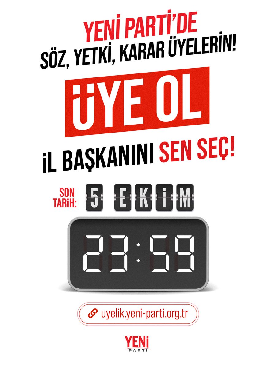 YeniPartiAmasya's tweet photo. YENİ Parti'de ilçe başkanını da il başkanını da Genel Başkanı da üyelerimiz seçiyor. 

Bu akşam saat 23.59'a kadar üye olan herkes, il başkanı seçimlerinde oy kullanabilecek!

Üye ol, il başkanını kendin seç!

Link: https://t.co/qy3hw3sa0y https://t.co/SRTJxttGtl