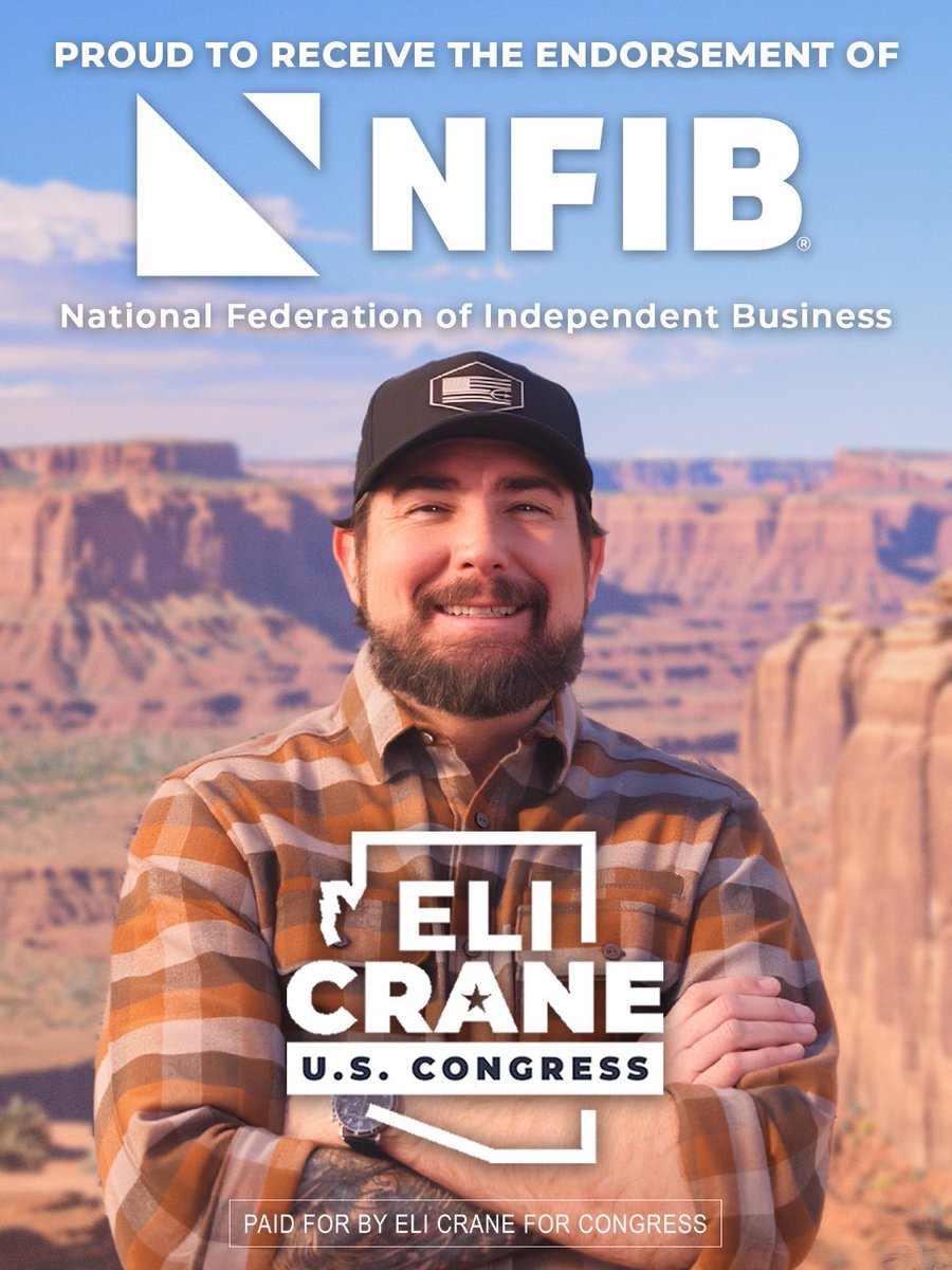 EliCraneAZ's tweet photo. Proud to be endorsed by @NFIB, the voice of small business in America.
Last year, we delivered by making the 20% Small Business Deduction PERMANENT.
I also passed a bill out of the House to speed up the recovery at the Grand Canyon, which is critical to #AZ02 small businesses. https://t.co/zDsZyM8PKb