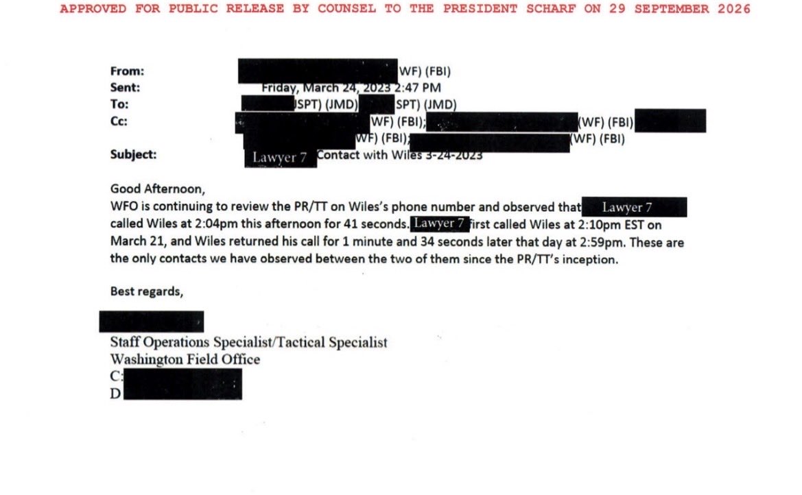 julie_kelly2's tweet photo. So Hack Smith got a pen register on Susie Wiles. This, according to records released today by @jsolomonReports, enabled Smith to track calls between Wiles and anyone including the president’s lawyers in real time rather than a backwards look in time. 

I’m guessing this refers to conversations with Todd Blanche, who represented the president at the time in both the Alvin Bragg indictment and docs indictment in FLA. 

Bragg announced the indictment against the president the following week.