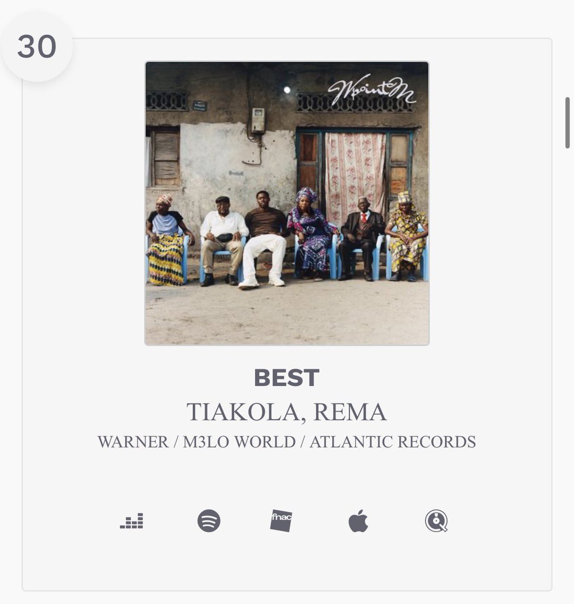 remacentral's tweet photo. 🚨 

Tiakola &amp; Rema’s “Best” debuts at #30 on France Official Singles chart (SNEP). 🇫🇷📈

— It’s Rema’s 6th entry on the chart! 🦇 https://t.co/oT2RNeepJV