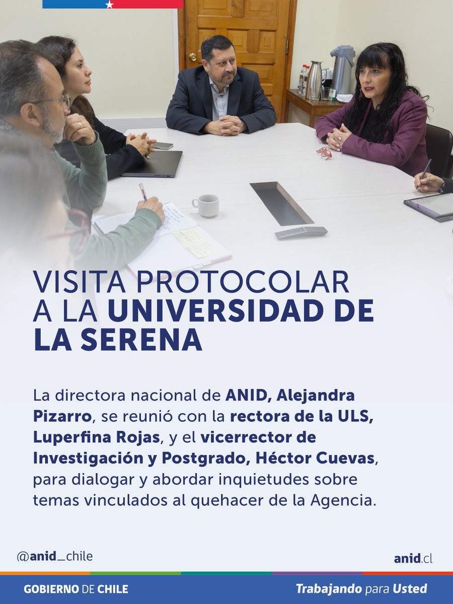 ANID_Chile's tweet photo. Además, la visita a la Universidad de La Serena permitió que la directora nacional de @ANID_Chile, Alejandra Pizarro, conociera en voz de las propias autoridades de esta casa de estudios los avances que han alcanzado en el marco de la instalación de nuevas capacidades, un aspecto que han podido impulsar gracias al financiamiento otorgado por la Agencia.