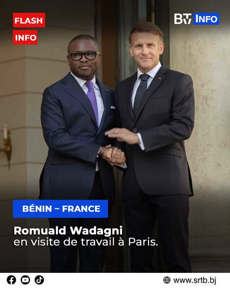 benintv1nfo's tweet photo. Diplomatie | Romuald Wadagni reçu à l’Élysée par Emmanuel Macron
Le Président béninois, Romuald Wadagni, en visite de travail en France, a été reçu ce lundi 5 octobre 2026 au Palais de l’Élysée par son homologue français, Emmanuel Macron.
#Benintvinfo #Benin #BeninDiplomatie https://t.co/xZLgksmTZS