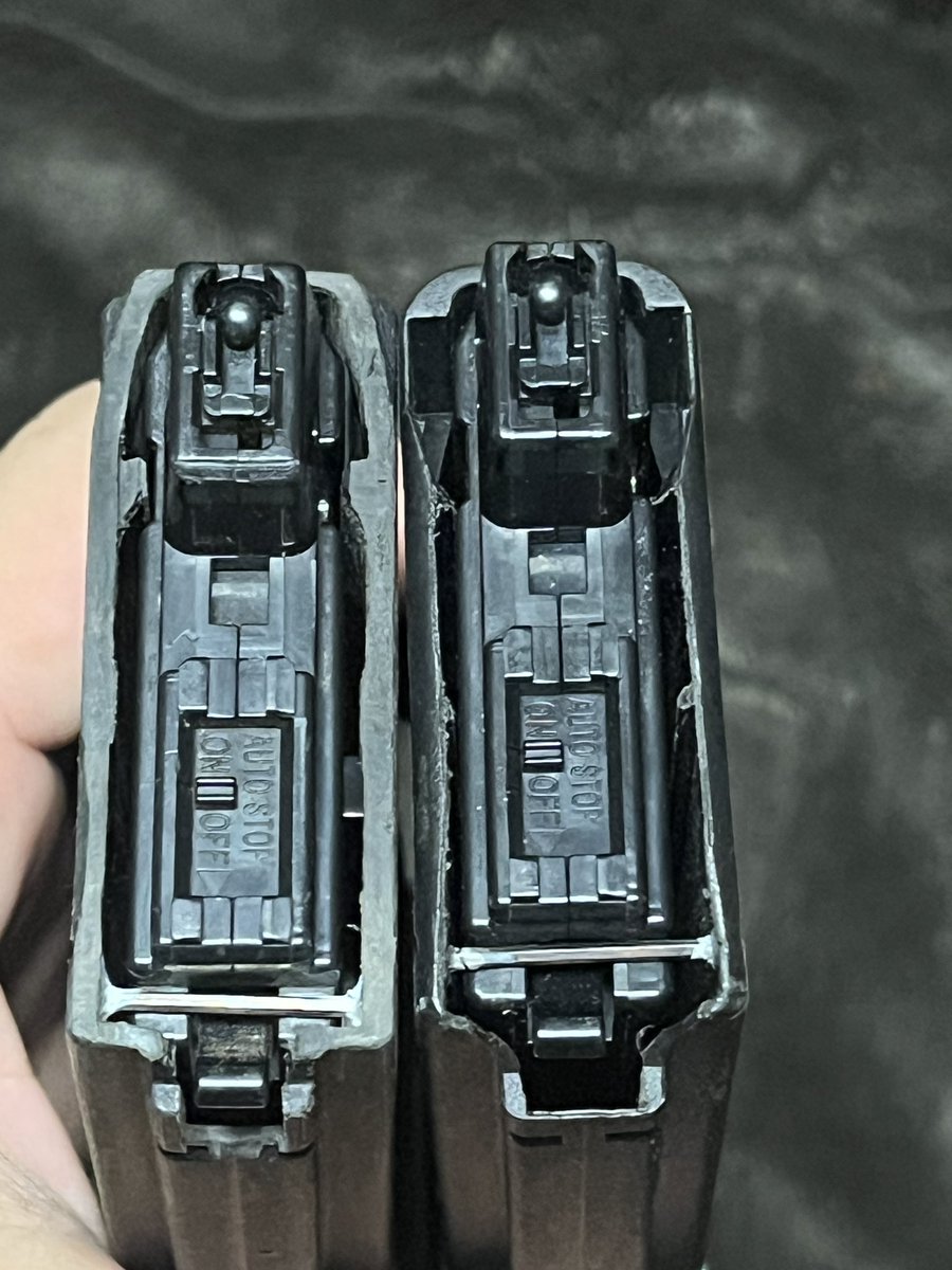 MMkoike's tweet photo. そんなわけで二つめのエボルト用ショートマガジン完成しました。（写真右）
トレポン用のpmag20タイプベースです。
ケースの加工はこちらの方が簡単でした。

作り方はいい感じの大きさにカットして組み立てるだけです。

がんばってみんなもつくろう！ https://t.co/W6me5wr9hI