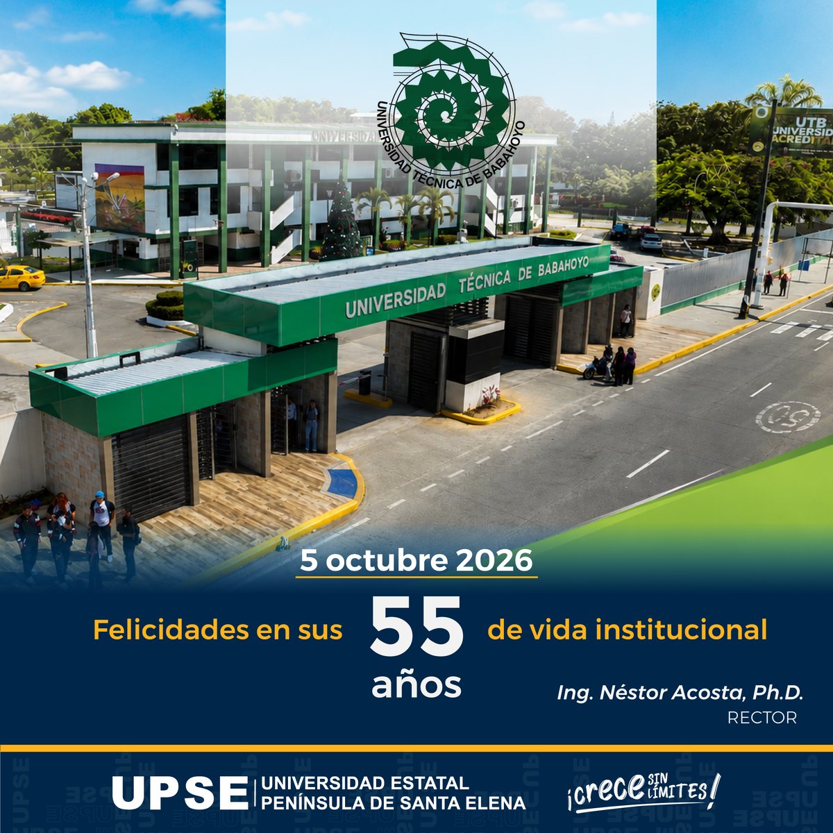 UPSE_ec's tweet photo. #UPSEFelicita      

Extendemos un cordial saludo a la Universidad Técnica de Babahoyo por sus 55 años de vida institucional.   ¡Auguramos nuevos éxitos y logros en su destacada labor académica!

@UBabahoyo https://t.co/cPzz2P4We2