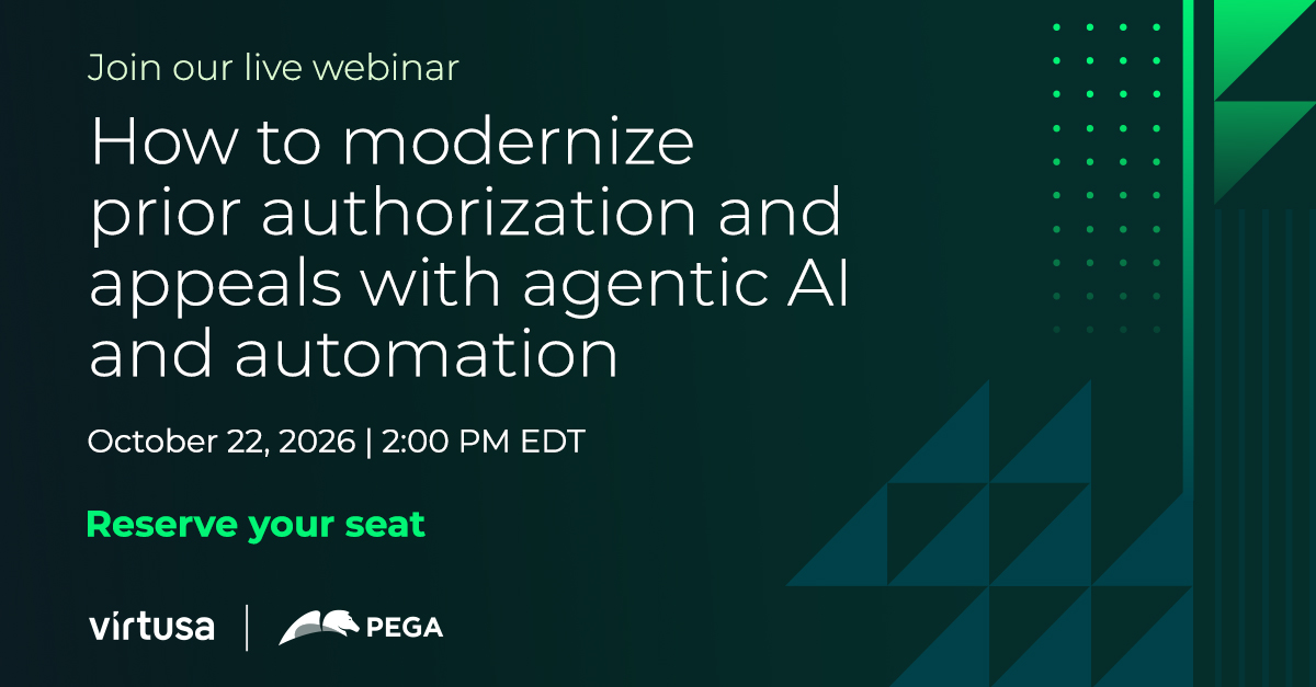 VirtusaCorp's tweet photo. Tightening CMS deadlines demand faster prior auth decisions. Learn how Virtusa &amp; @pega leverage agentic AI to reason through multi-step clinical criteria &amp; streamline workflows. Oct 22 | 2 PM EDT  

Register: https://t.co/CjCbRWAUMq  #HealthcareAI #CMSCompliance https://t.co/iMCqZ4jXll