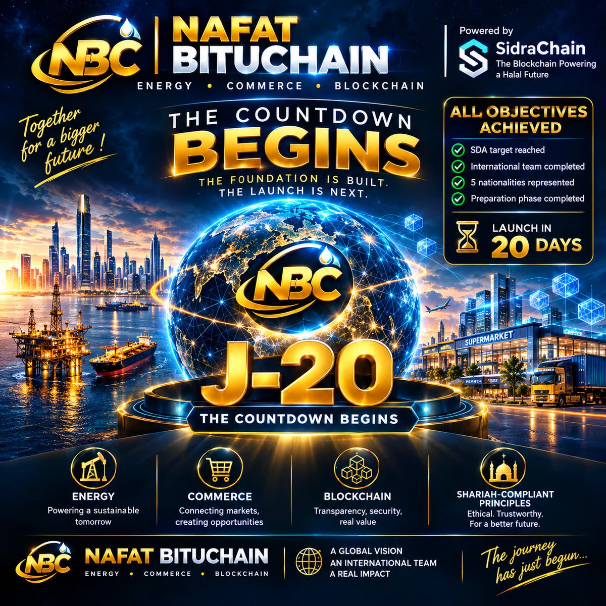 NafatOfficiel's tweet photo. This is a major milestone for NAFAT BITUCHAIN.🚀

🎯OBJECTIVES ACHIEVED
✅ Required SDA threshold: reached
✅ 5th nationality: integrated
✅ International team: completed
✅ Formation phase: completed
⏳ Launch: D-20

https://t.co/dp1YYt8iwb

 @sidrachain @sidrastart @ValmOfficie https://t.co/Qgfsxtx6I5