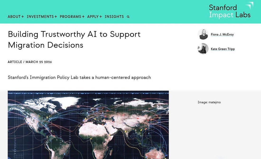 TonySeruga's tweet photo. WHO PICKS YOUR TOWN? Google-Backed AI Has Already Helped Decide Where Refugees Settle in America

It’s already being deployed by a taxpayer-funded refugee agency.

—@nataliegwinters 

“local staff and services could become stretched too thin.”

That warning appears in Stanford’s own March 25, 2026 account of GeoMatch, its AI-assisted refugee placement system. Director Michael Hotard was explaining why a U.S. agency needed to avoid sending too many families to one location at once. Staff had tracked recent placements in a separate spreadsheet; developers added that information to the interface.

The obvious question for Americans: who decides how much your community can absorb?

GeoMatch’s published funding roster names https://t.co/lYXZMnC6w9, the Rockefeller Foundation, and Schmidt Futures. Technology money and major foundations have helped build a system that recommends where refugees should settle.

An algorithm cannot create an apartment, add a classroom, or hire a doctor. If its capacity assumptions are wrong, residents and refugees live with the consequences. Americans deserve to know which limits the system measures, who supplies the numbers, and who answers when those numbers are wrong.

https://t.co/r8rSyw6MBT