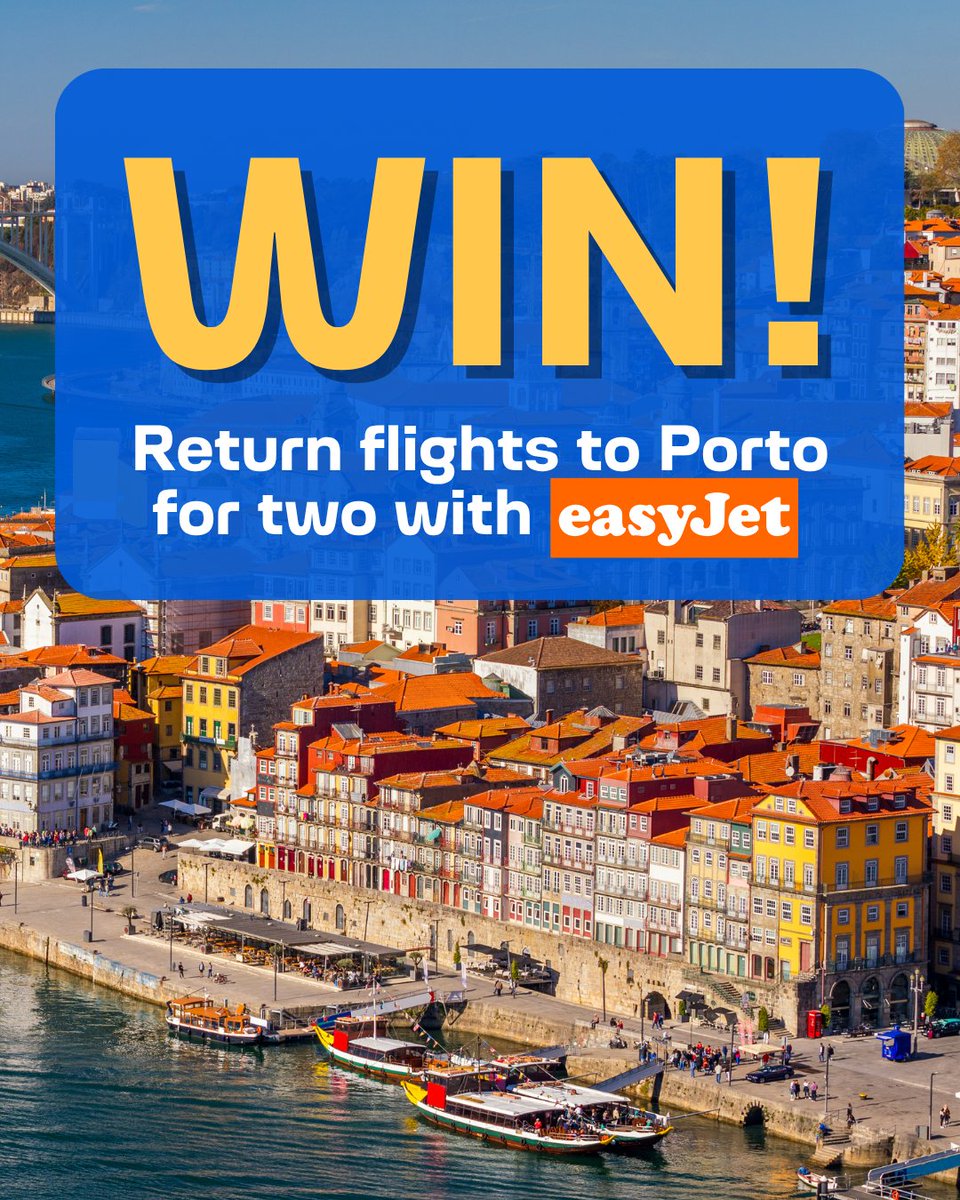GLA_Airport's tweet photo. Win flights for two to Porto ✈️

We’ve teamed up with easyJet to give you the chance to win two return flights from Glasgow to Porto.

To enter:
- Like this post
- Comment the person you’d take with you
- Follow @easyJet and Glasgow Airport https://t.co/3IUSRcEhvb