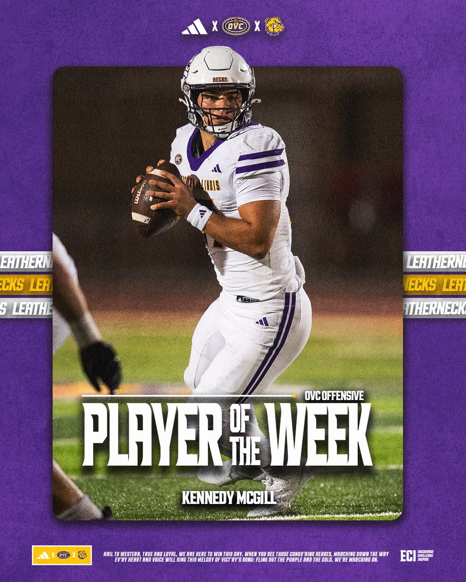 WIUFootball's tweet photo. OVC OFFENSIVE PLAYER OF THE WEEK🏆

Kennedy McGill made his mark!

#GoNecks | #OneGoal | #ECI https://t.co/D4LQGXY4yB