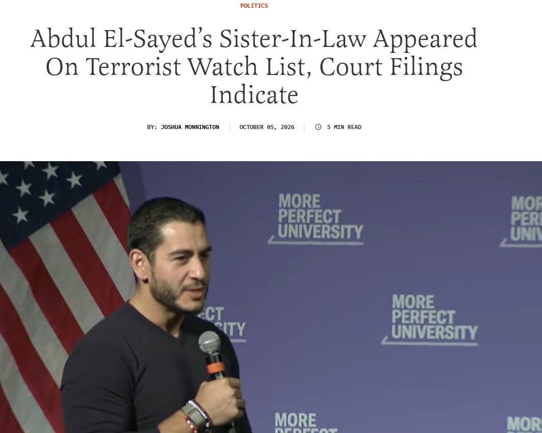 RYboating's tweet photo. Well this is interesting! 

It seems that El-Sayed's SIL has been on a terrorist watch list since at least 2012, when Obama was President. 

Our enemies are quite patient and many have been laying low for quite some time.😉

IMO, we need to ban CAIR and Muslim Brotherhood, along with anyone affiliated with them, from the USA now!  

In the mean time, stop voting our enemies into office! 

Vote red!🇺🇸

From the article: 

Mariam Jukaku, the sister of El-Sayed’s wife, Sarah Jukaku, was a participant in two suits the Council on American-Islamic Relations brought against U.S. government officials on behalf of individuals disputing their alleged placement on the watch list, according to court filings.

Before joining the suits, Jukaku filed a complaint with the Department of Homeland Security after she reportedly noticed in 2012 that “her boarding pass was stamped with the ‘SSSS’ designation, indicating that she had been designated as a ‘known or suspected terrorist.'”

Jukaku, who is Muslim, said the designation triggered “extensive searches, pat downs and chemical testing” and speculated that she was added to the watch list because of racism or religious discrimination, according to the suit. She also said she believed she had been removed from the list following her DHS complaint, though the government reportedly never confirmed either the removal or her presence on the list.

Link to article in comments