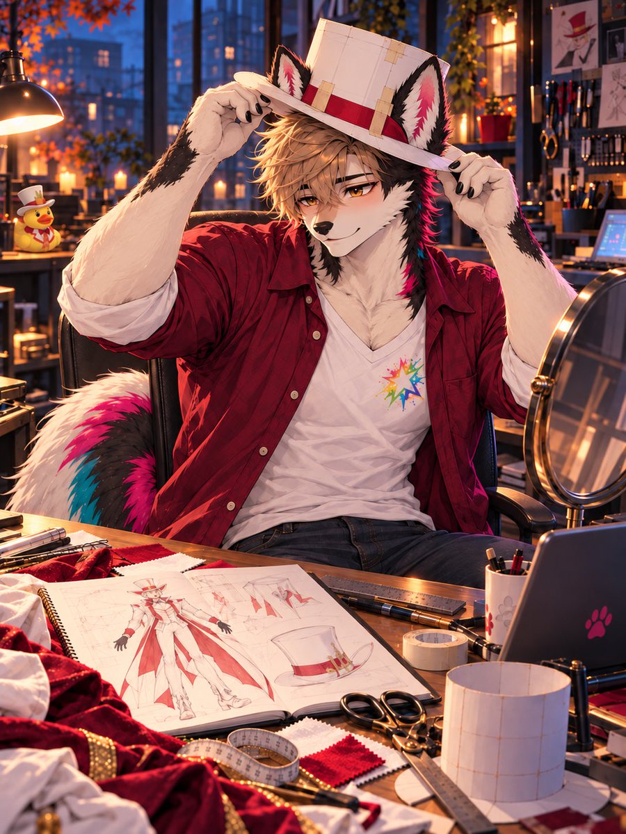 13Midnightjo's tweet photo. Does it Fit‽‽‽ 🐾🩵🩷🎩
#Fursona #AIFurryArt #Furry #HazbinHotel #Lucifer #Cosplay https://t.co/9IxSPEnMPT
