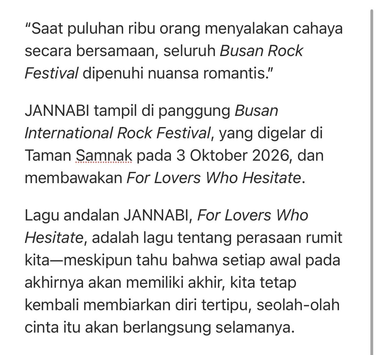 JANNABI_ID's tweet photo. 0511026 instagramnya bandjannabi

“Saat puluhan ribu orang menyalakan cahaya secara bersamaan, seluruh Busan Rock Festival dipenuhi nuansa romantis.”

@BandJannabi https://t.co/e4eam6PHeG