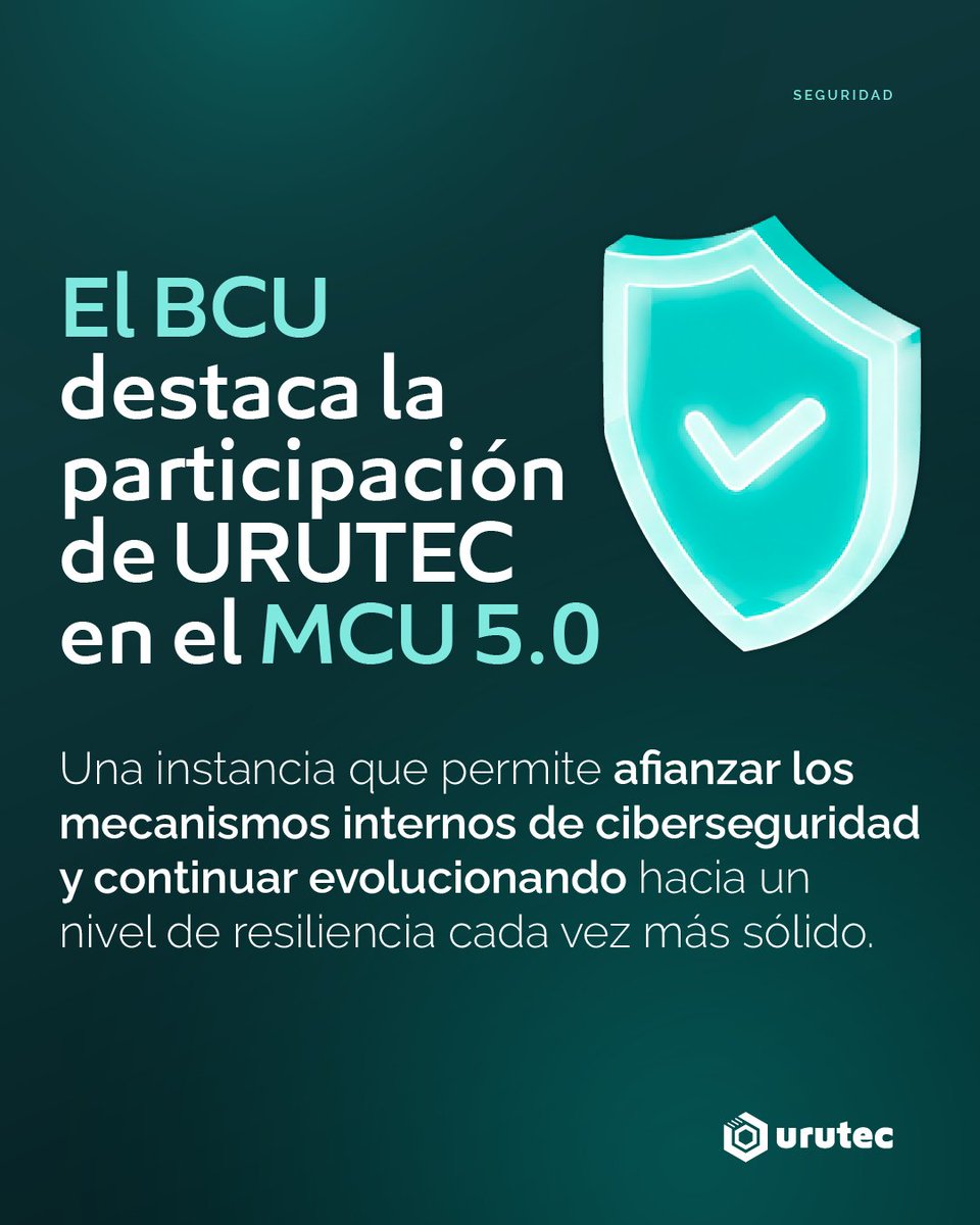 urutec_'s tweet photo. 🔐 Seguimos fortaleciendo nuestras capacidades en ciberseguridad.

El @BancoCentral_Uy menciona la participación voluntaria de URUTEC en el esquema de reporte del MCU 5.0, una instancia que permite afianzar mecanismos internos y avanzar en resiliencia.

#URUTEC #Ciberseguridad https://t.co/8yj2vht85b