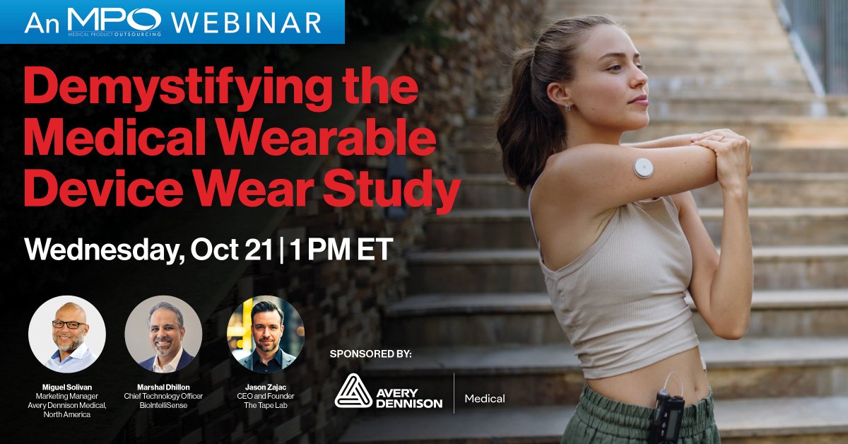 MPOmagazine's tweet photo. Choosing the right PSA for a wearable device is harder than it looks. Learn how wear studies simplify the decision. Free MPO webinar, Oct. 21 at 1PM ET.
 
Register: https://t.co/G1Pmu5ZT32
 
Sponsored by Avery Dennison Medical https://t.co/jKfhx690hR