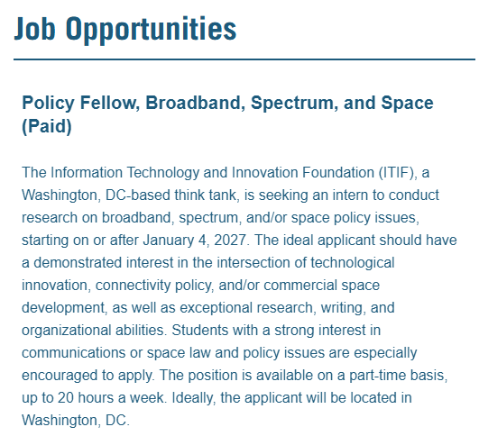 thejoekane's tweet photo. Do you or a loved one want to dig deep into Space, Spectrum, and Broadband and argue for what the policy of the future should look like?

Apply to @ITIFdc's Spring Fellowship! (link below) https://t.co/Tcx9qn1Bx6