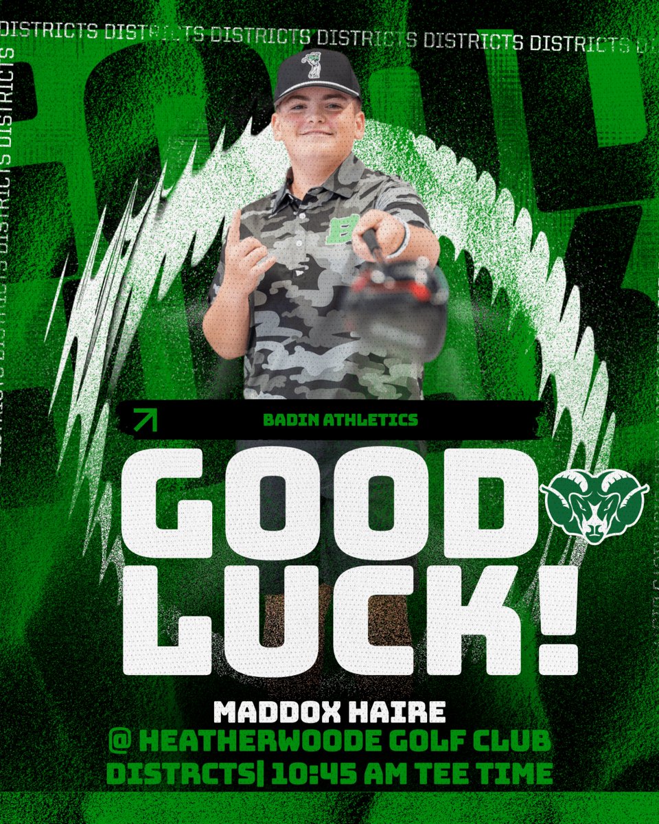 RAMSSPORTS's tweet photo. GOOD LUCK Maddox Haire '30 as he competes at Districts today!

⏰ 10:45am tee time
 📸 Photos- https://t.co/KeRmzUtkIr
📺 Live Stream- https://t.co/K6Np8SOYKL

#HarkYe 🐏 https://t.co/YWGyBfQ8SS