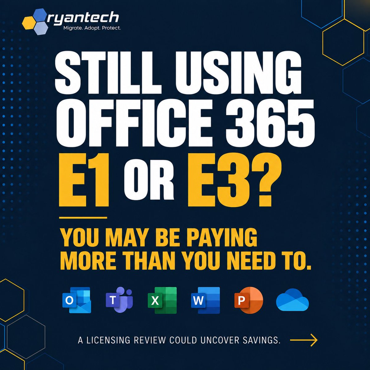 RyanTechInc's tweet photo. Still paying for E1 or E3? It may be time for a licensing review. 👀

For many organizations, Microsoft 365 Business Basic or Business Premium can provide the features users actually need at a lower cost. https://t.co/q5cR3Uox3T