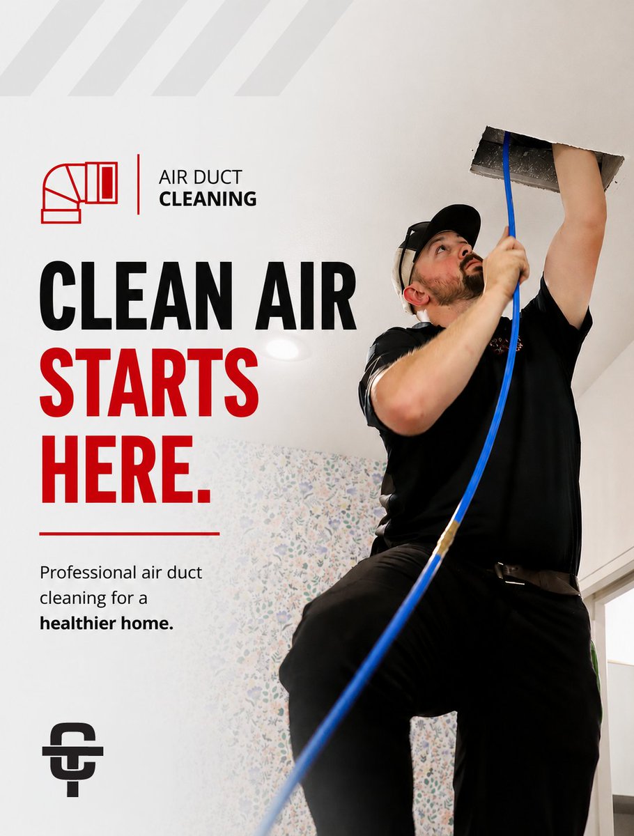 CallCarpetTech's tweet photo. Dust doesn't belong in the air you breathe. Air duct cleaning helps improve indoor air quality while removing years of buildup. 🌬️

Now through October, receive a FREE Dryer Vent Cleaning when you book a whole home air duct cleaning. https://t.co/VbPf2SQFrk
