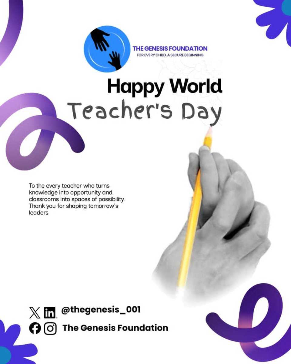 TheGenesis_001's tweet photo. To everyone who teaches, guides and inspires, we celebrate you. 💙📚

Thank you for nurturing minds, building confidence and shaping futures. Your impact goes far beyond the classroom.

Happy World Teachers’ Day! ✨

#WorldTeachersDay #TeachersDay #TheGenesisFoundation #SDG4 https://t.co/aJOe3GJTPM